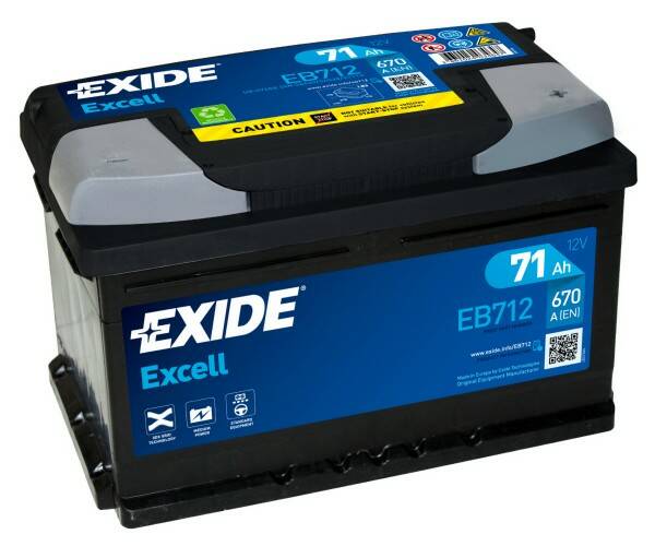 Автомобильный аккумулятор EXIDE EXCELL EB712 71.0 A/h R+ EN670A (278x175x175)