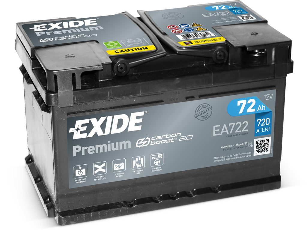 Автомобильный аккумулятор EXIDE PREMIUM EA722 72 Ач R+ EN720A (278x175x175) низк.